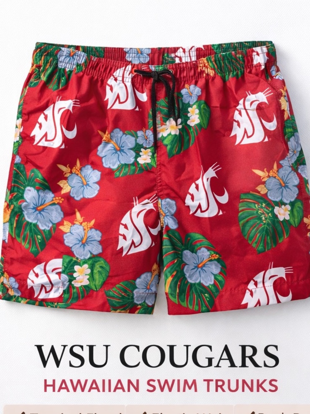 Washington State University WSU Cougars Hawaiian Swim Trunks Shorts Beach NWT 🔥